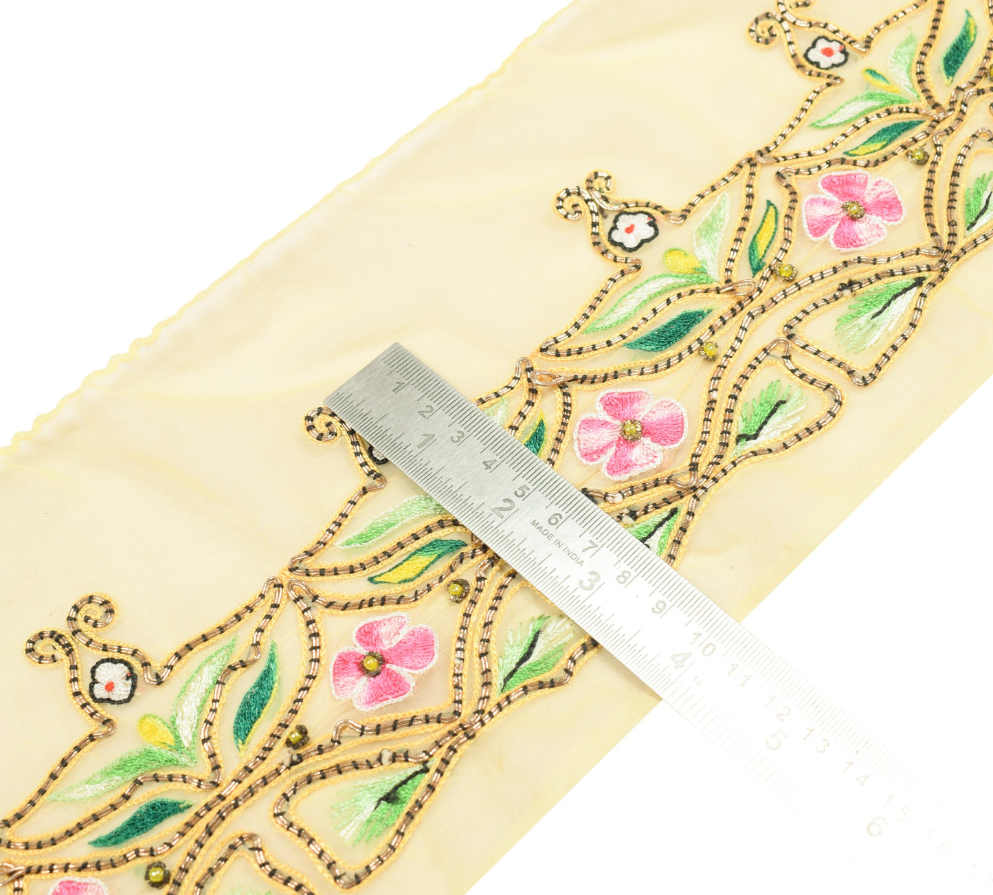 Sushila Vintage Yellow Saree Border Georgette Embroidered Craft SewingTrim Lace