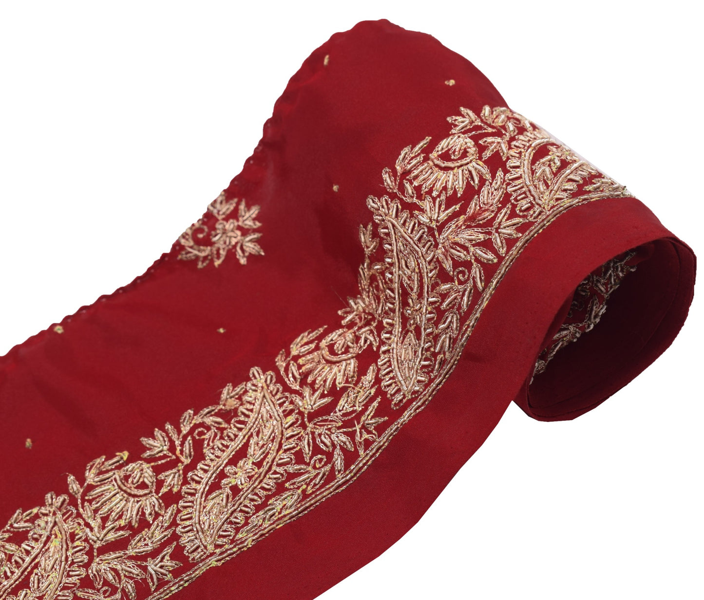 Sushila Vintage Red Silk Saree Border Zardozi Work Craft Sewing Trim Lace Ribbon