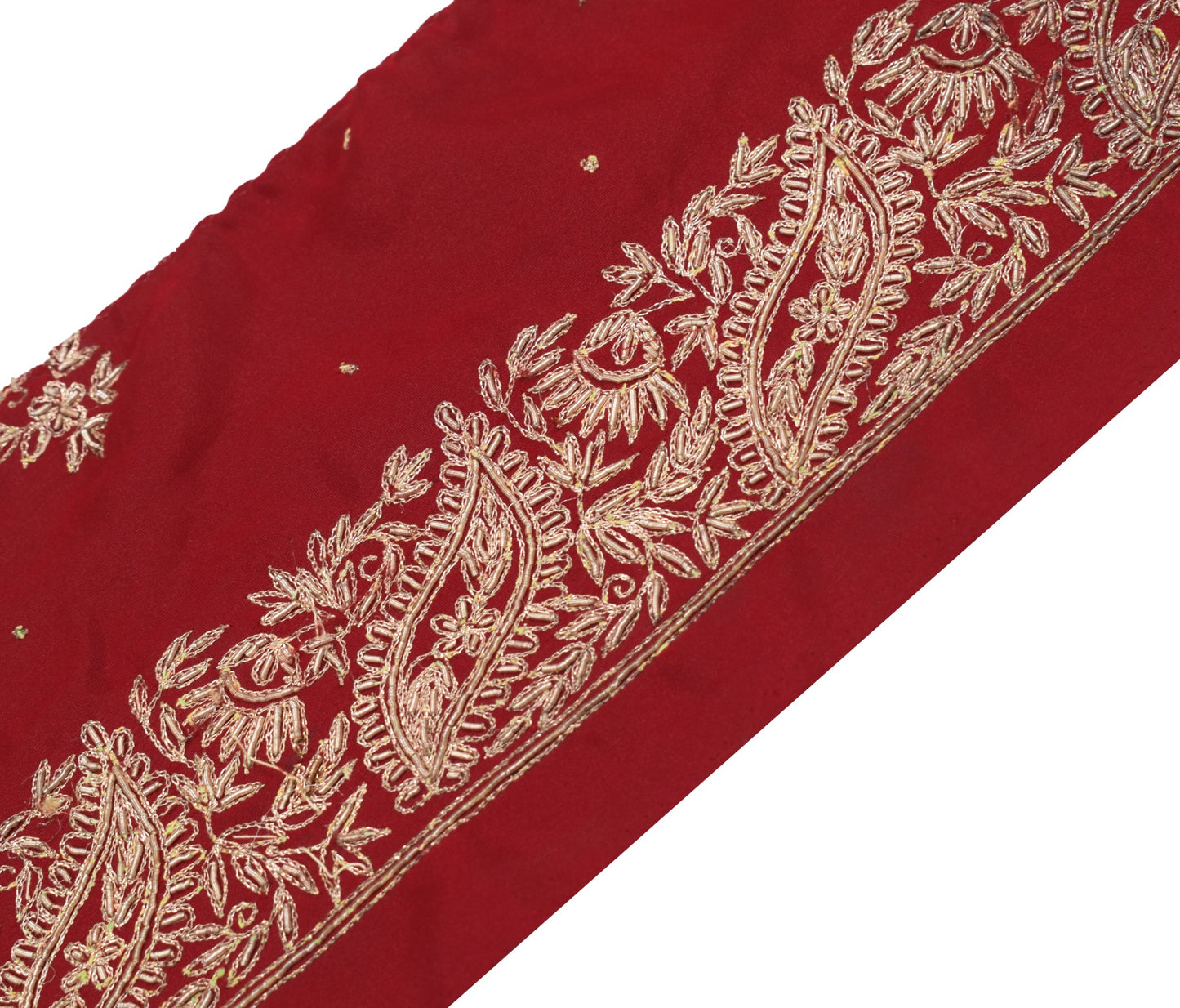 Sushila Vintage Red Silk Saree Border Zardozi Work Craft Sewing Trim Lace Ribbon
