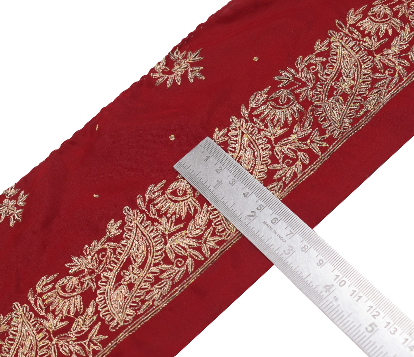 Sushila Vintage Red Silk Saree Border Zardozi Work Craft Sewing Trim Lace Ribbon