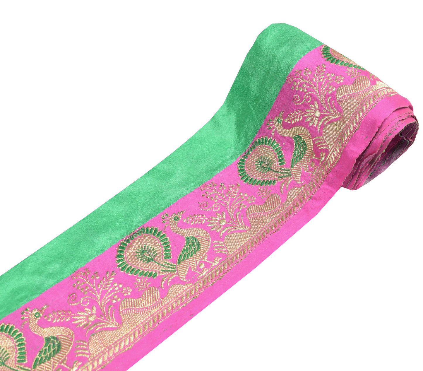 Sushila Vintage Banarasi Saree Border Craft Sewing Trim Pink Woven Satin Lace