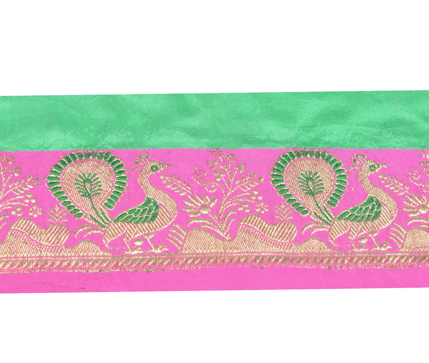 Sushila Vintage Banarasi Saree Border Craft Sewing Trim Pink Woven Satin Lace