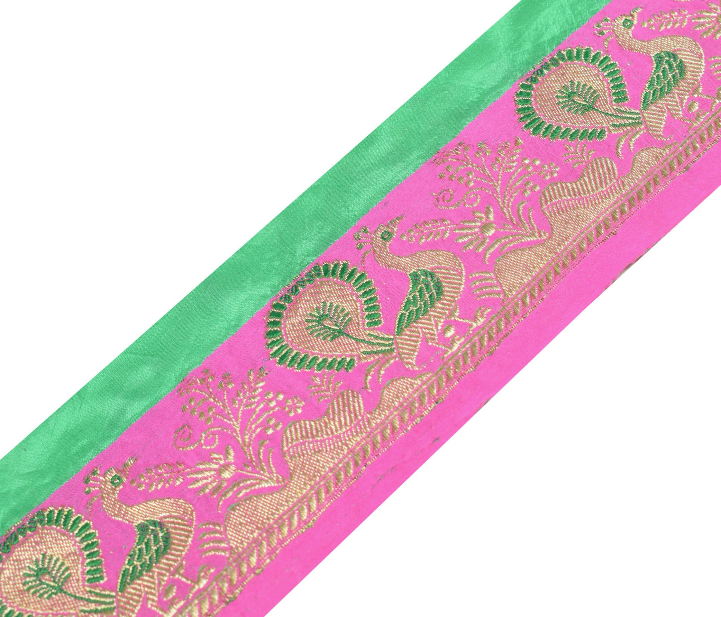 Sushila Vintage Banarasi Saree Border Craft Sewing Trim Pink Woven Satin Lace