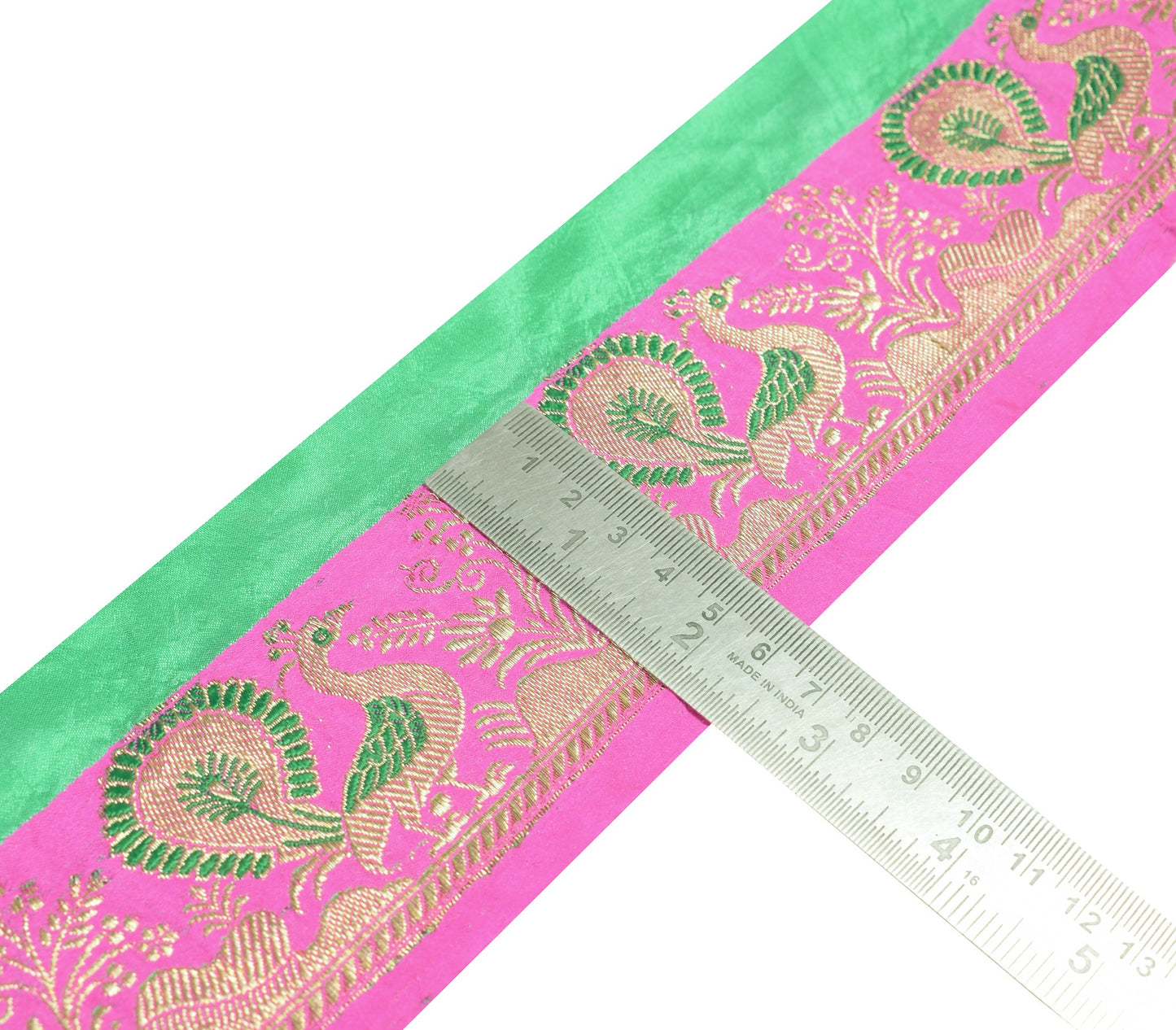 Sushila Vintage Banarasi Saree Border Craft Sewing Trim Pink Woven Satin Lace