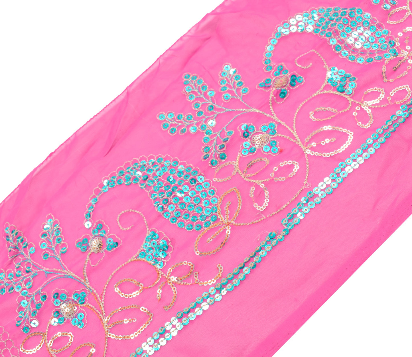 Sushila Vintage Pink Saree Border Sequins Work Craft Sewing Trim Lace Ribbon