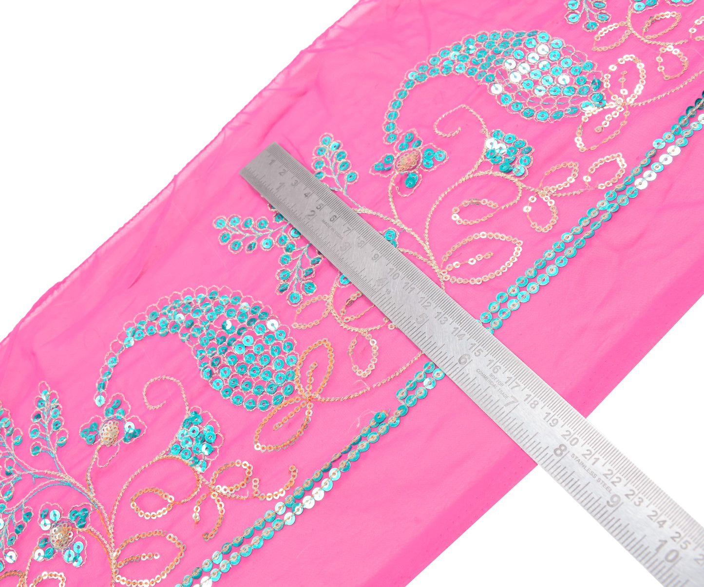 Sushila Vintage Pink Saree Border Sequins Work Craft Sewing Trim Lace Ribbon