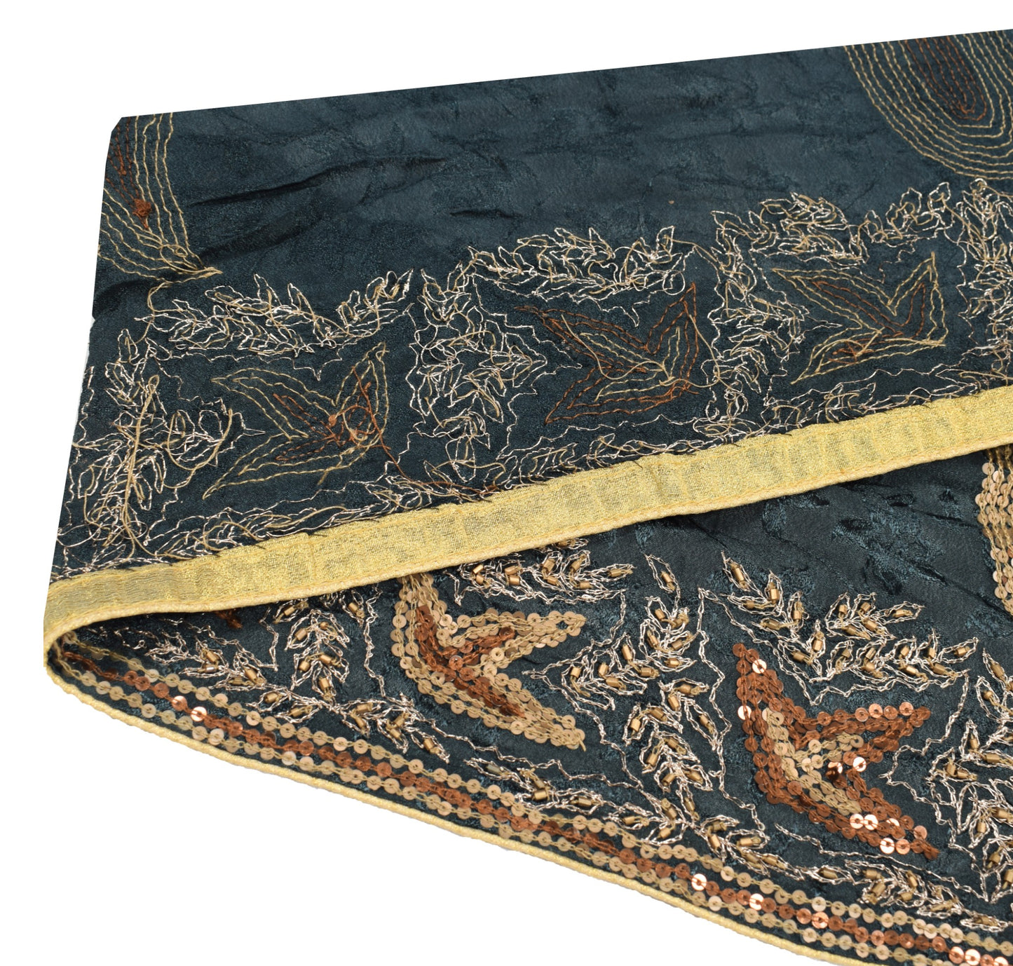 Sushila Vintage Gray Saree Border Sequins Embellish Craft Sewing Trim Silk Lace