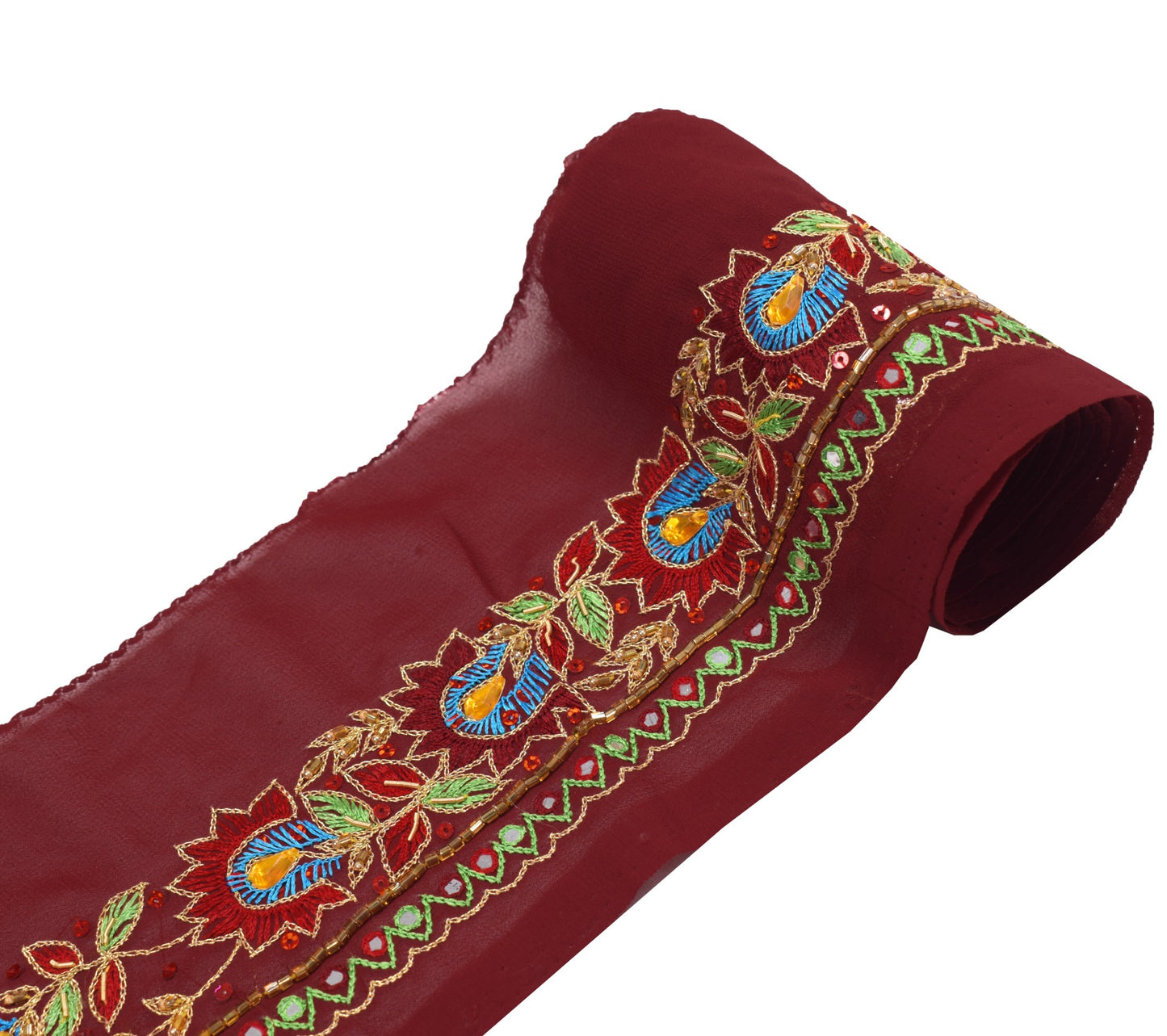 Sushila Vintage Maroon  Saree Border Embroidered Craft Sewing Trim Lace Ribbon