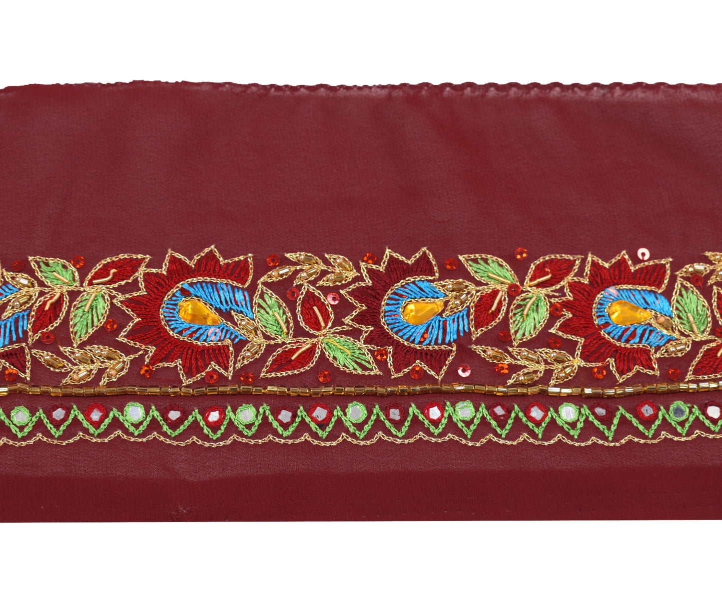 Sushila Vintage Maroon  Saree Border Embroidered Craft Sewing Trim Lace Ribbon