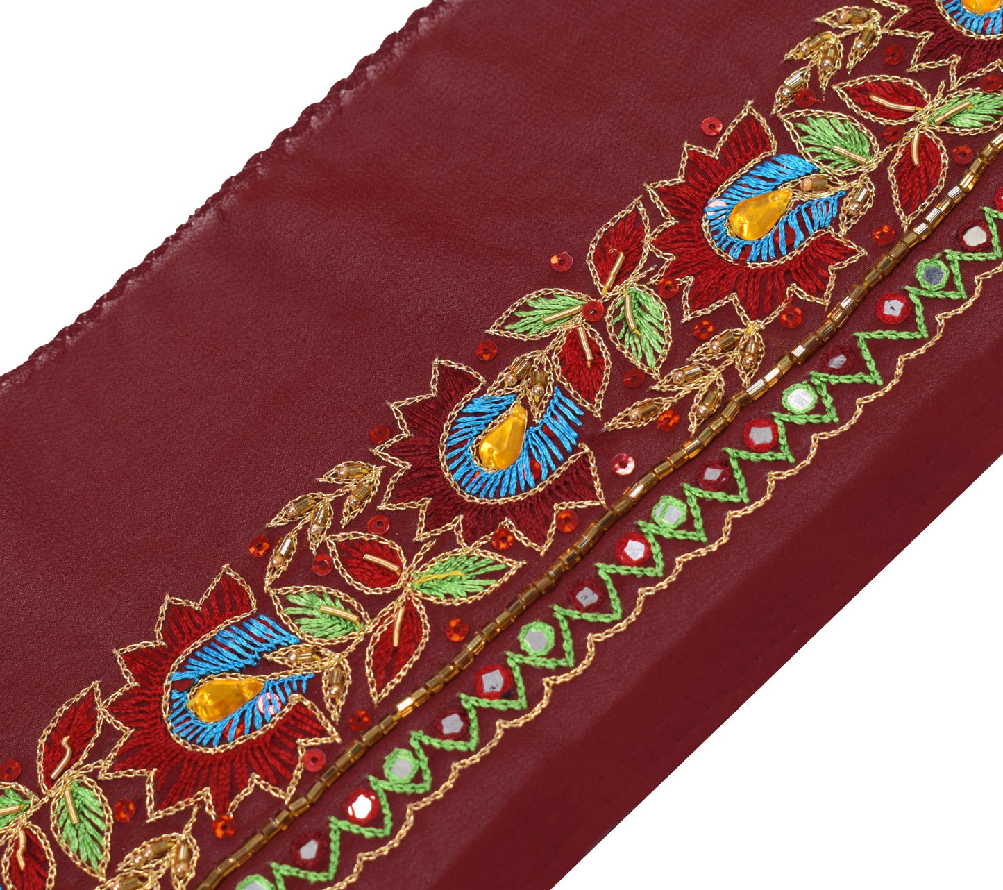 Sushila Vintage Maroon  Saree Border Embroidered Craft Sewing Trim Lace Ribbon