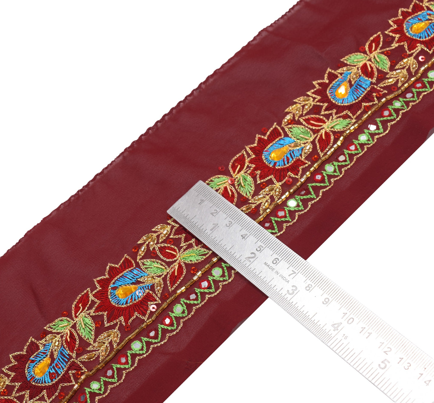 Sushila Vintage Maroon  Saree Border Embroidered Craft Sewing Trim Lace Ribbon
