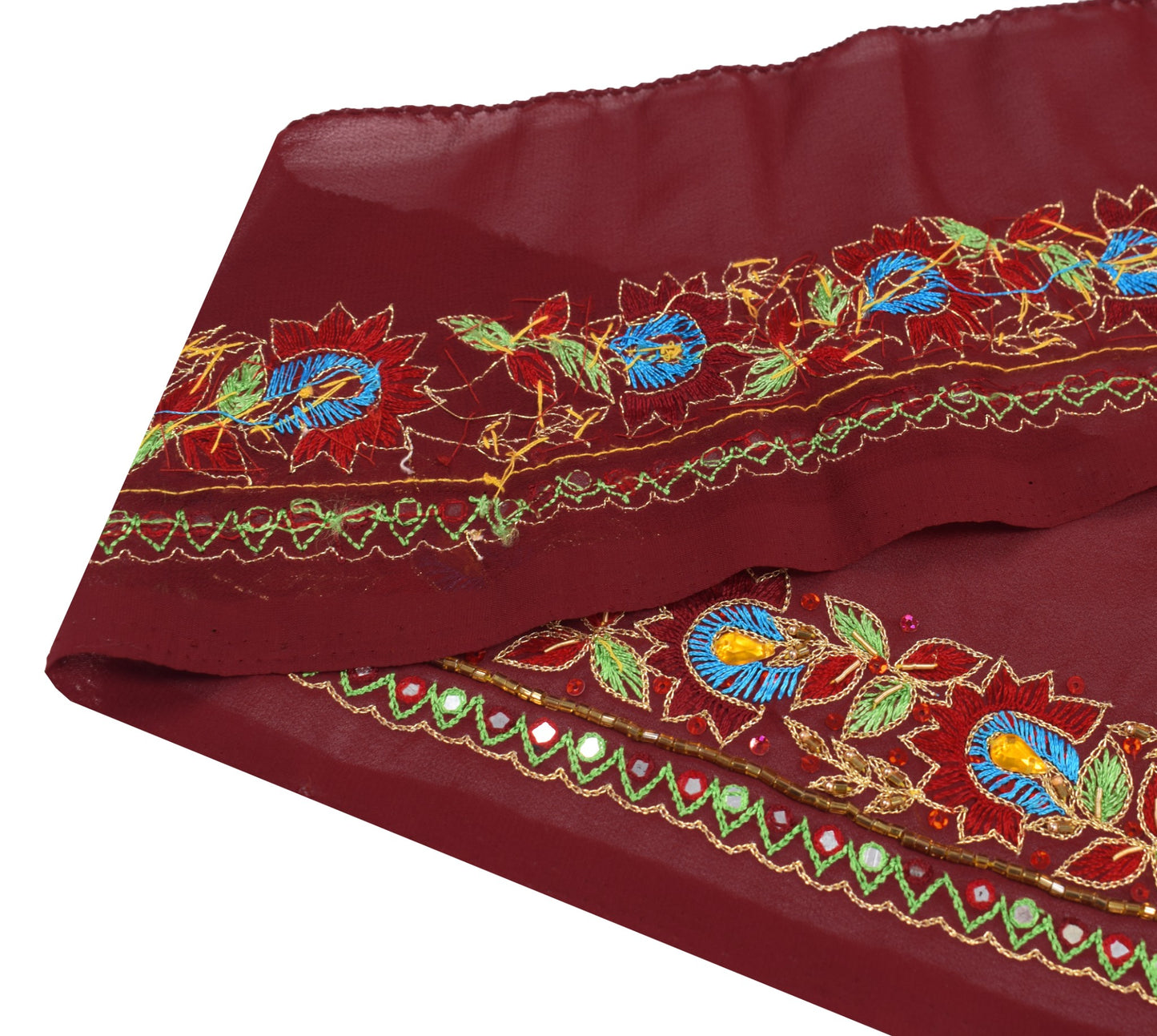Sushila Vintage Maroon  Saree Border Embroidered Craft Sewing Trim Lace Ribbon