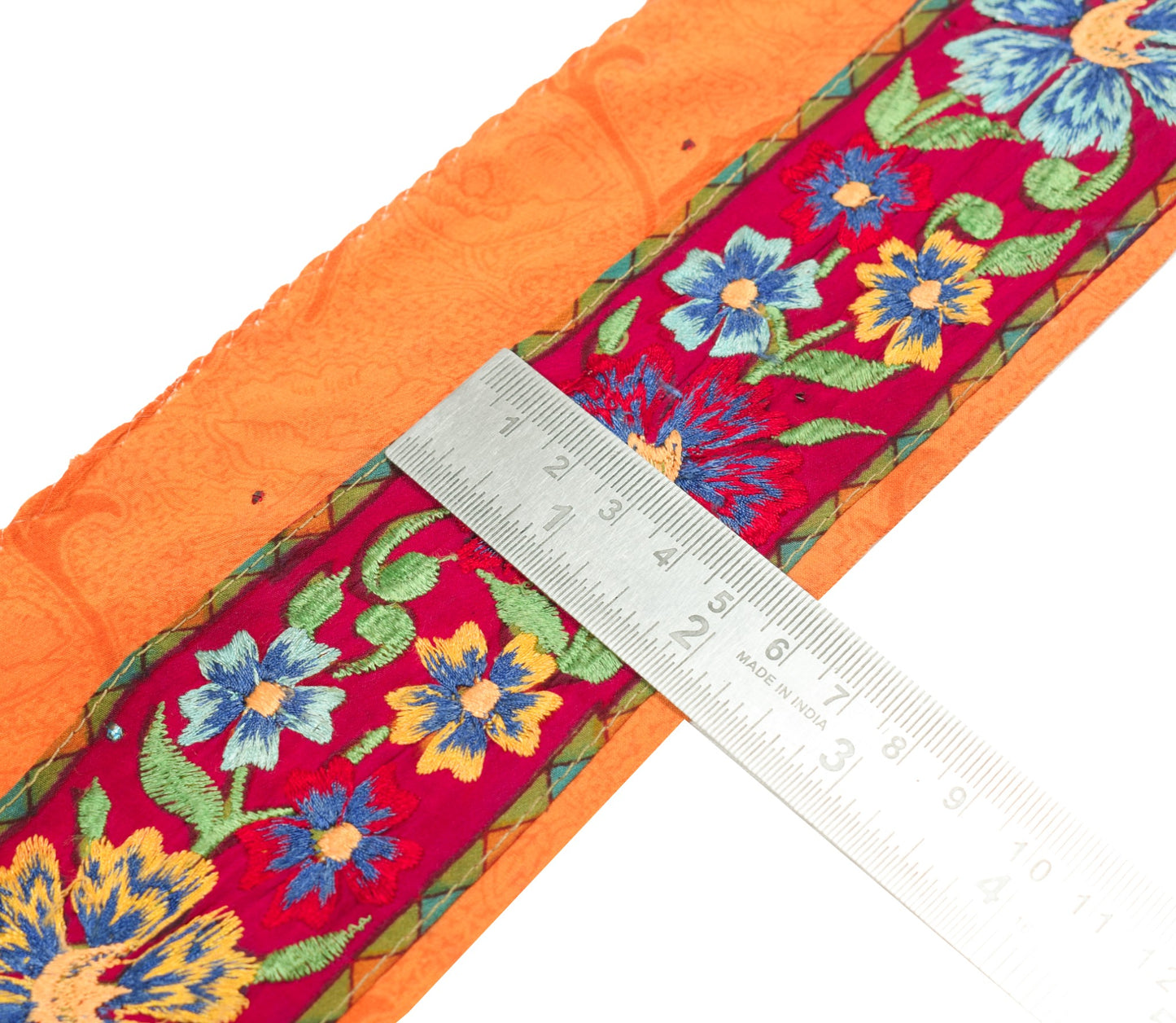 Sushila Vintage Magenta Saree Border Crepe Embroidered Craft Sewing Trim Ribbon