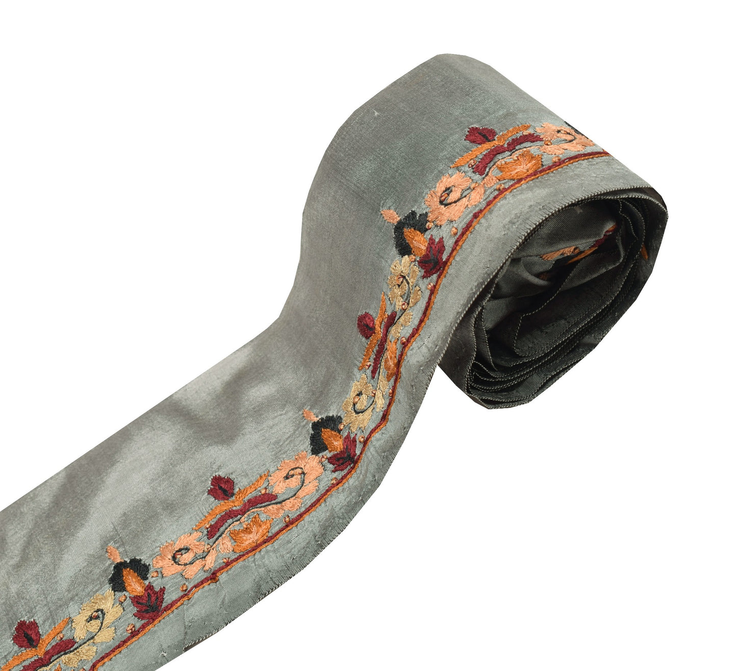 Sushila Vintage Gray Silk Saree Border  Craft Sewing Trim Hand Work Lace Ribbon