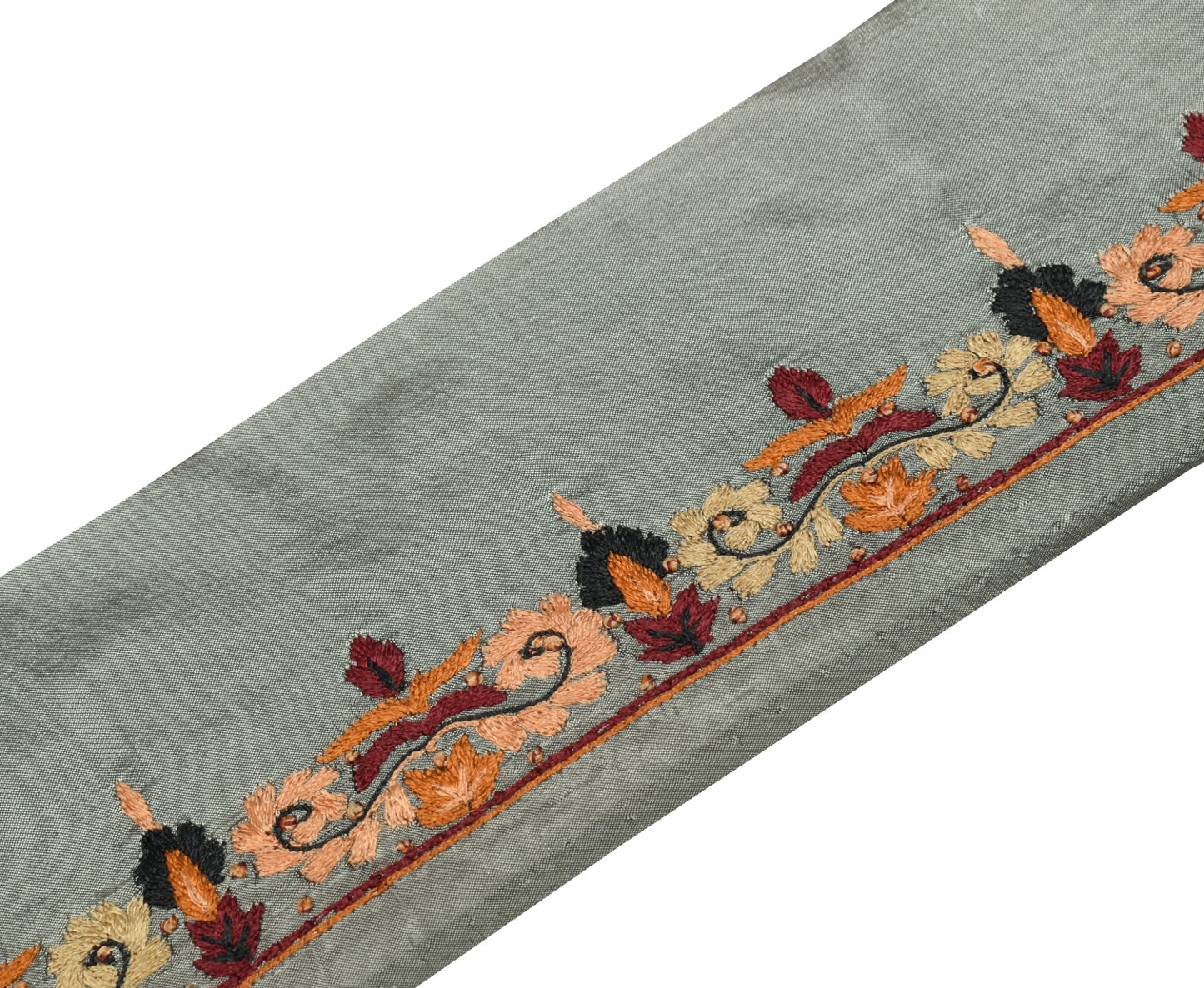 Sushila Vintage Gray Silk Saree Border  Craft Sewing Trim Hand Work Lace Ribbon