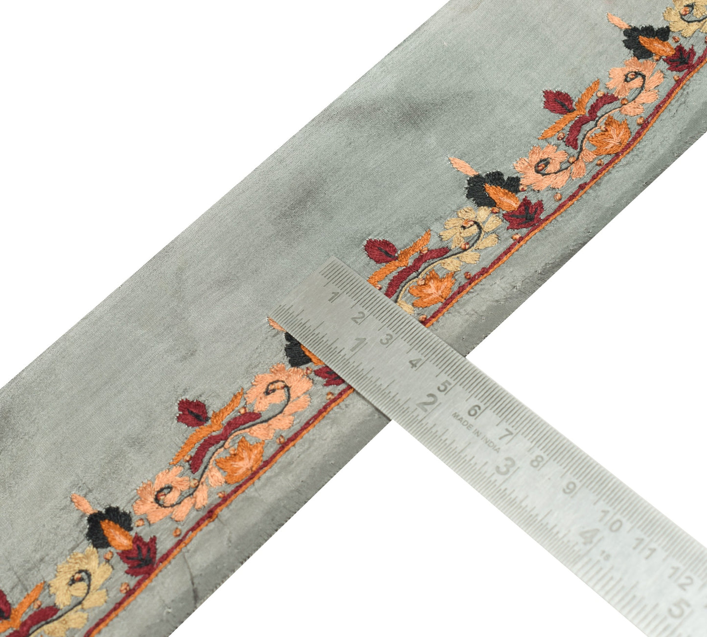 Sushila Vintage Gray Silk Saree Border  Craft Sewing Trim Hand Work Lace Ribbon