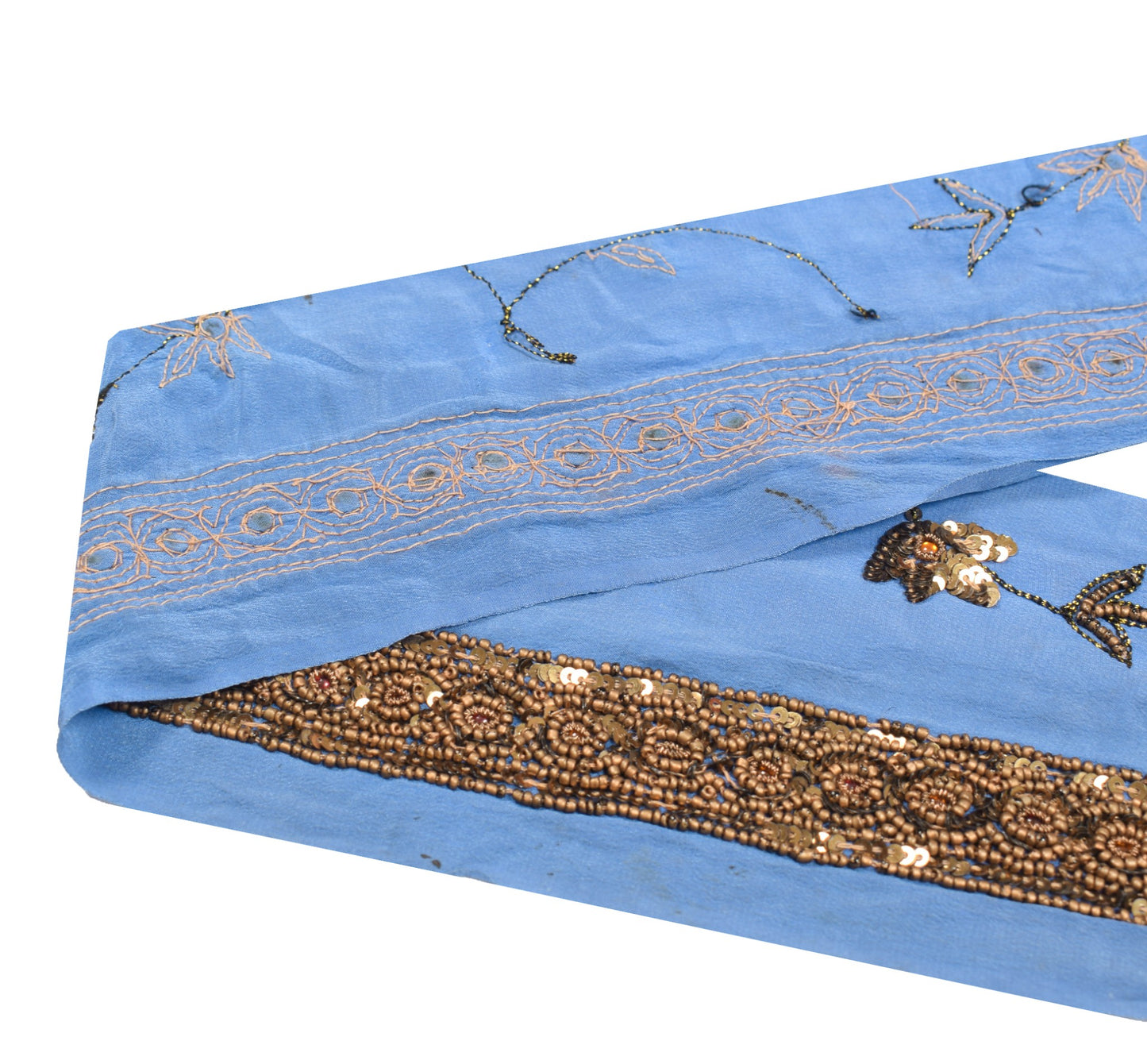Sushila Vintage Crepe Saree Border Craft Sewing Trim Pearl Beads Embellish Lace