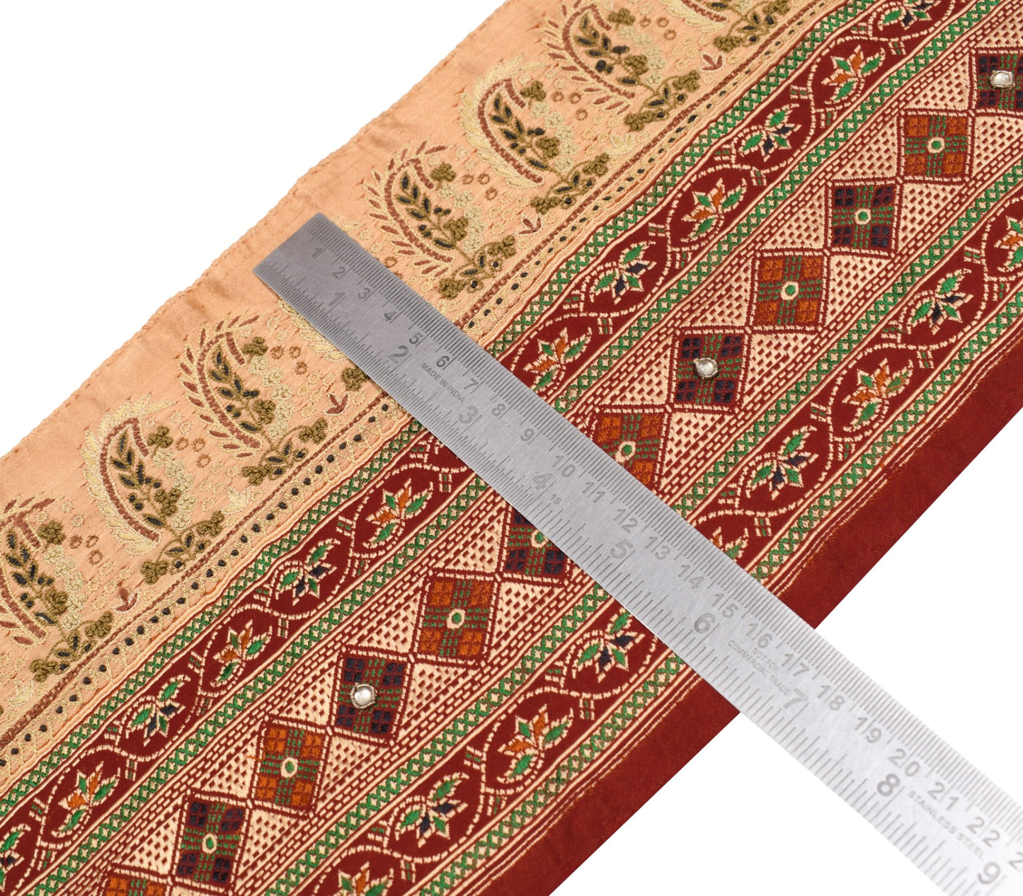 Sushila Vintage Banarasi Saree Border Red Satin Craft Sewing Trim Woven Ribbon