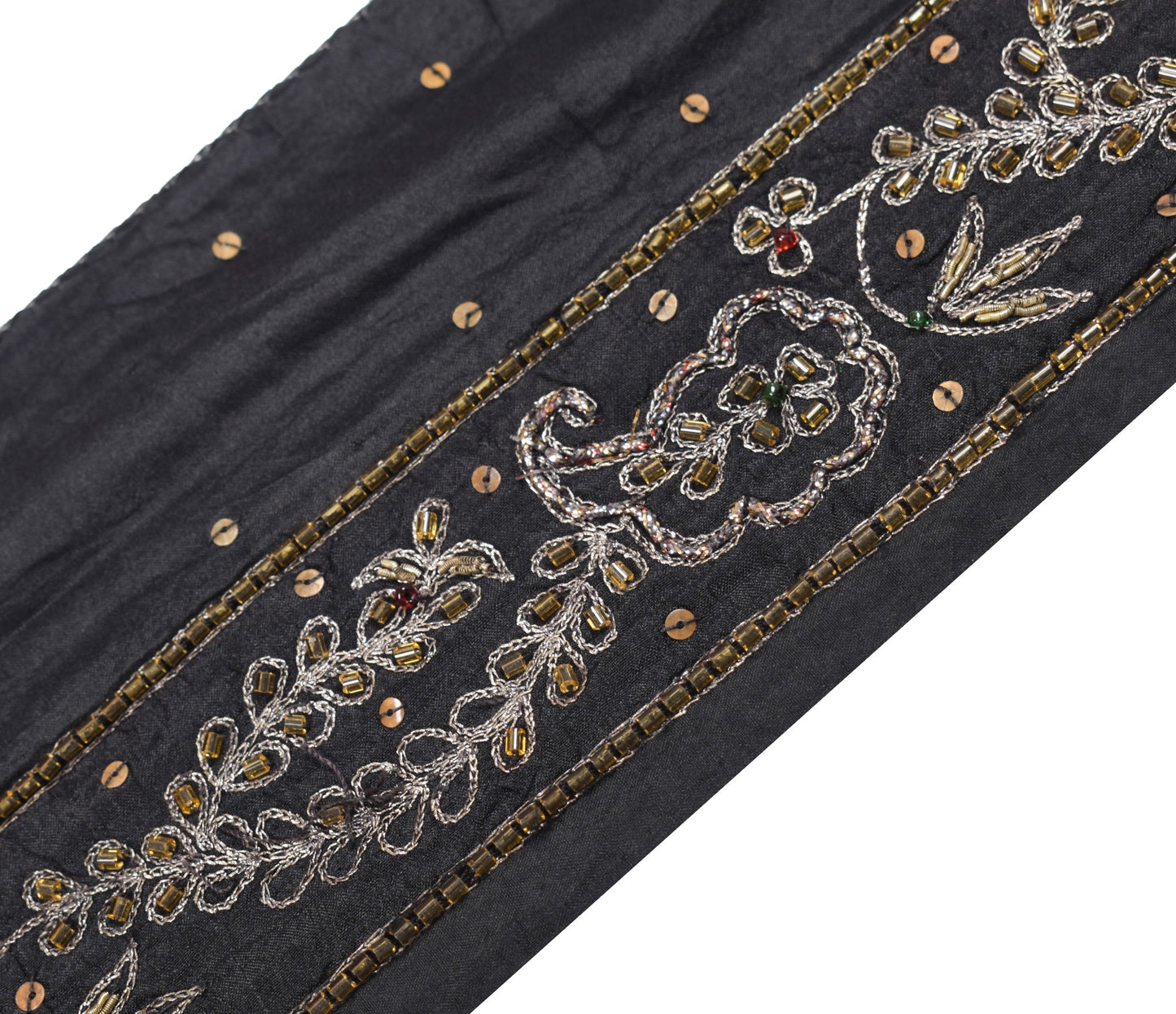 Sushila Vintage Black Saree Border Indian Craft Sewing Trim Hand Beaded Ribbon