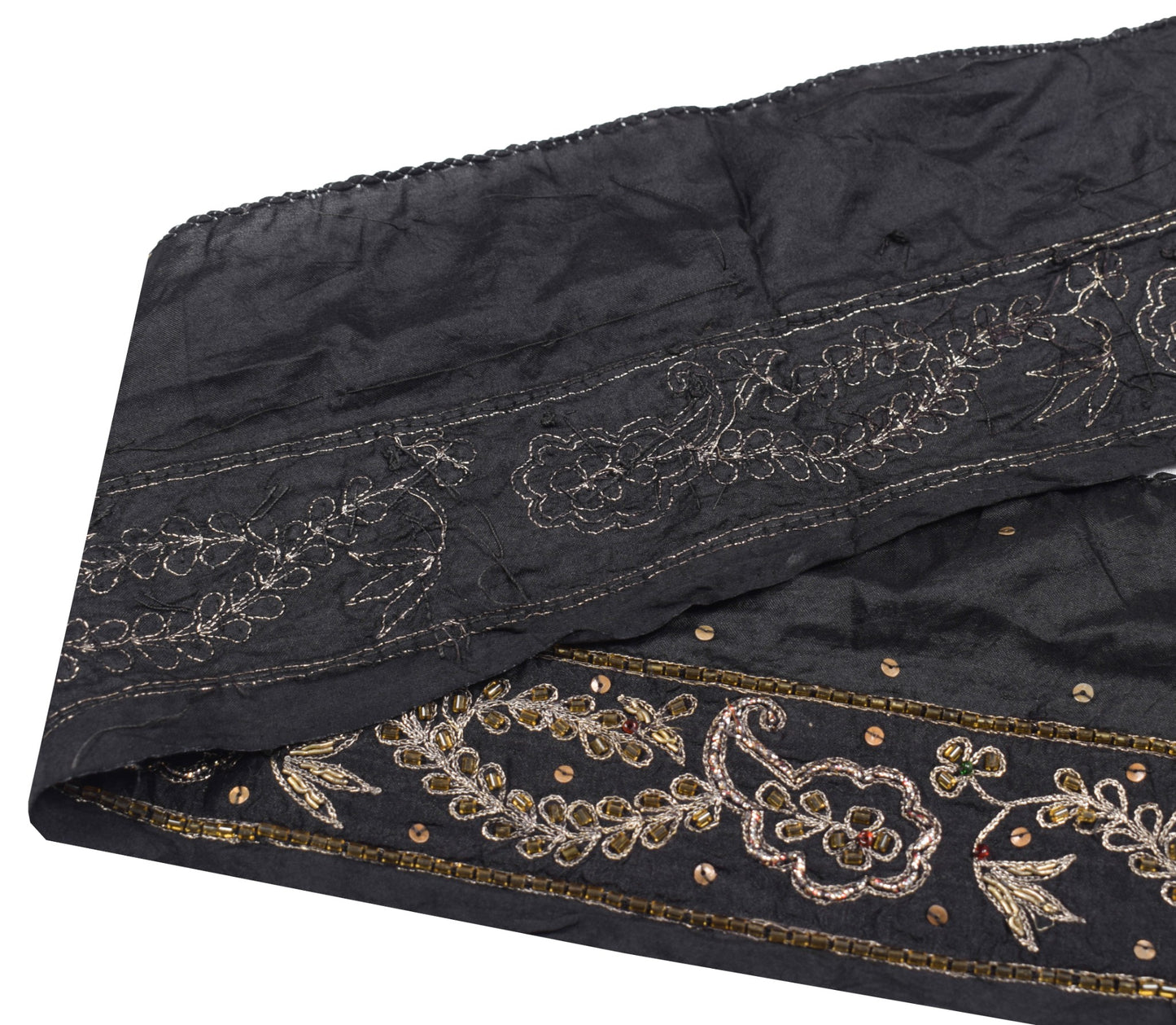 Sushila Vintage Black Saree Border Indian Craft Sewing Trim Hand Beaded Ribbon