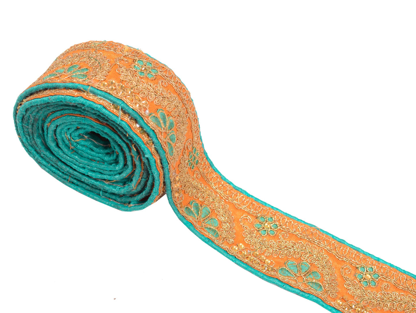 Sushila Vintage Orange Saree Border Embroidered Craft Sewing Trim Lace Ribbon