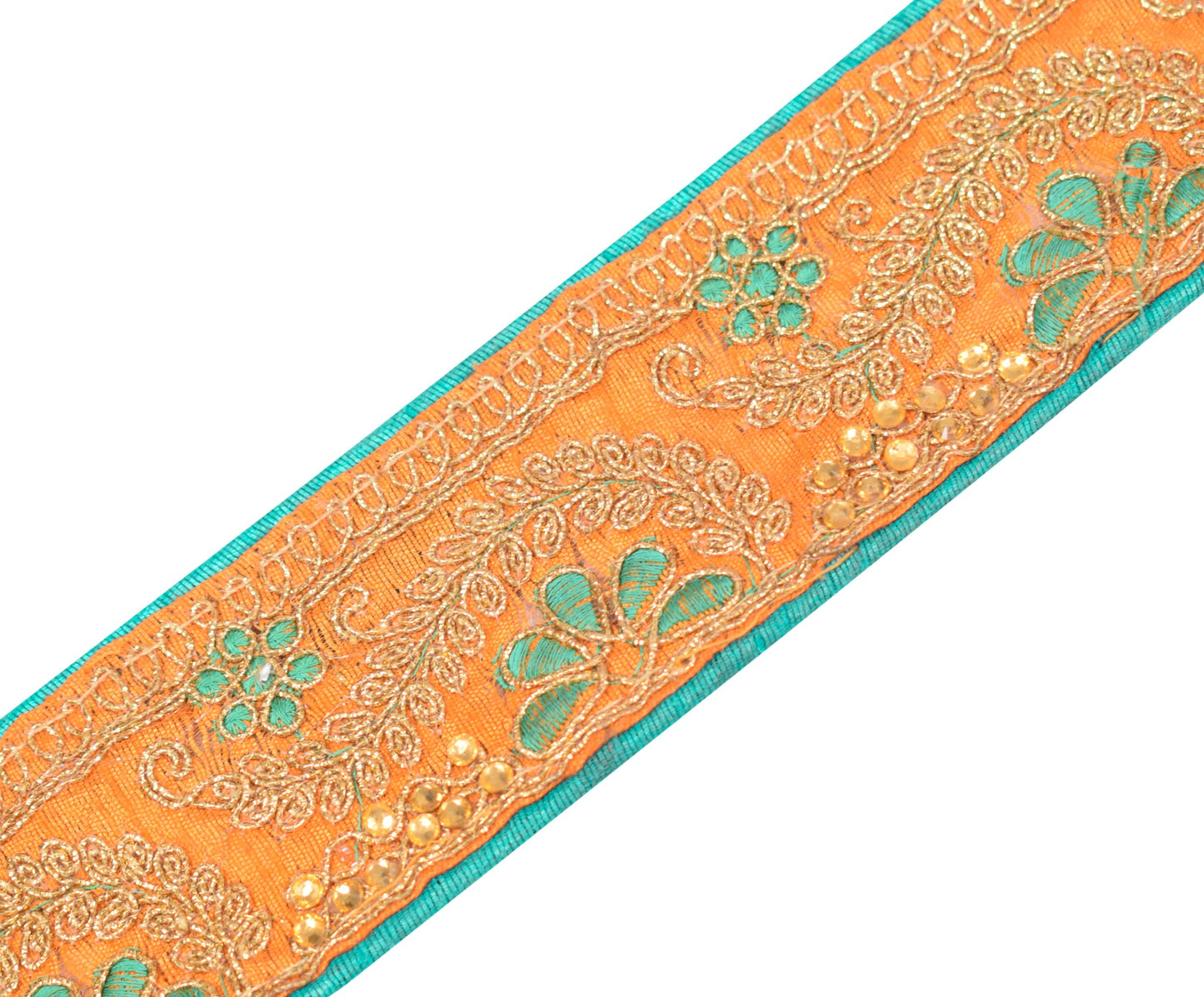 Sushila Vintage Orange Saree Border Embroidered Craft Sewing Trim Lace Ribbon