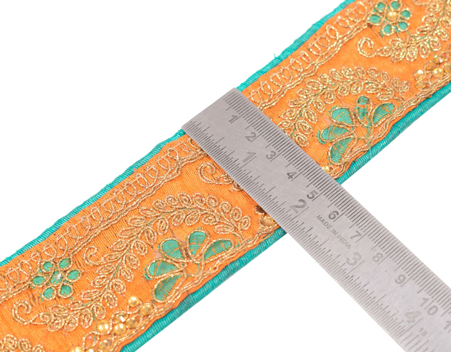 Sushila Vintage Orange Saree Border Embroidered Craft Sewing Trim Lace Ribbon