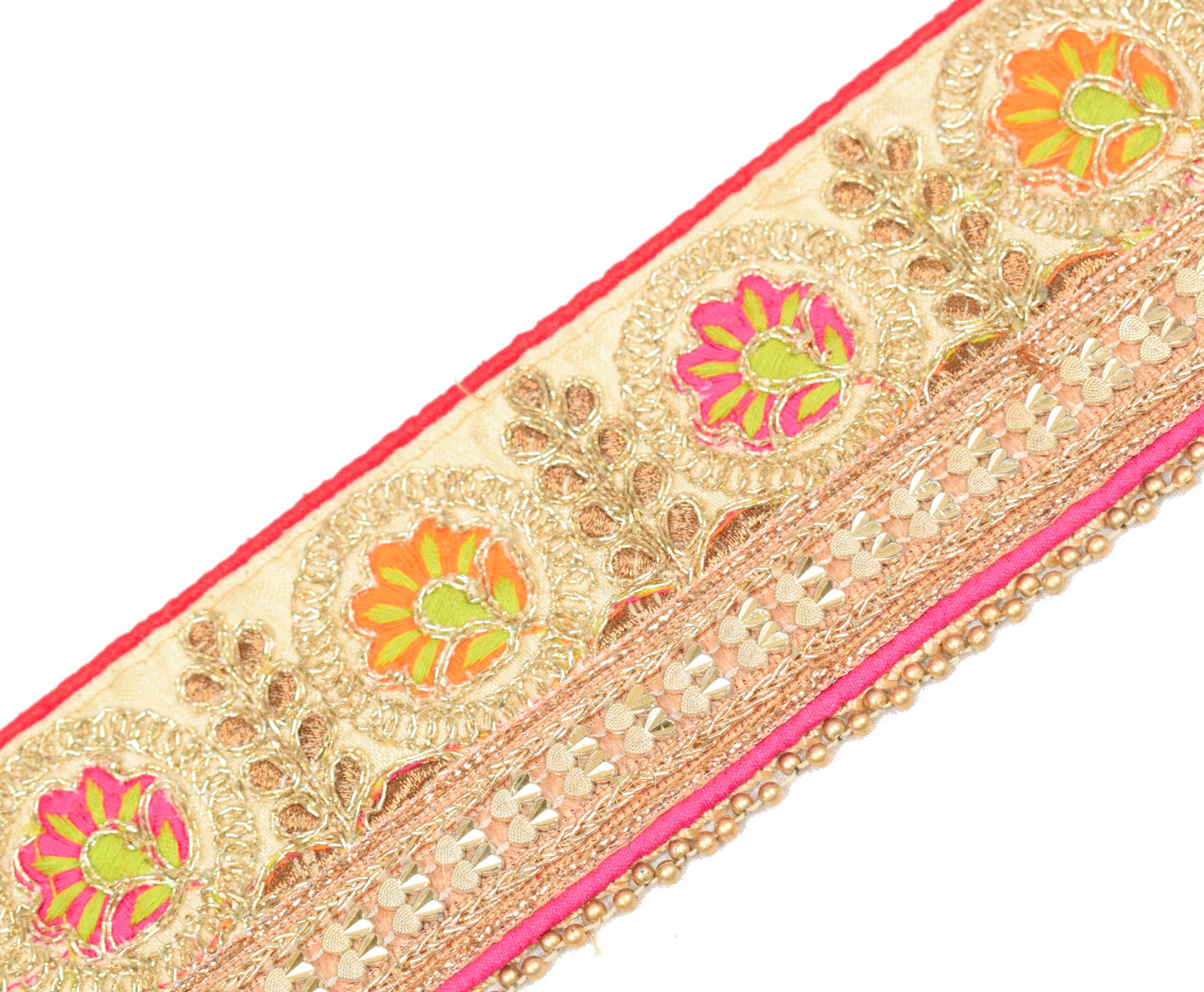 Sushila Vintage Saree Border Cream Art Silk Craft Sewing Trim Embroidered Ribbon