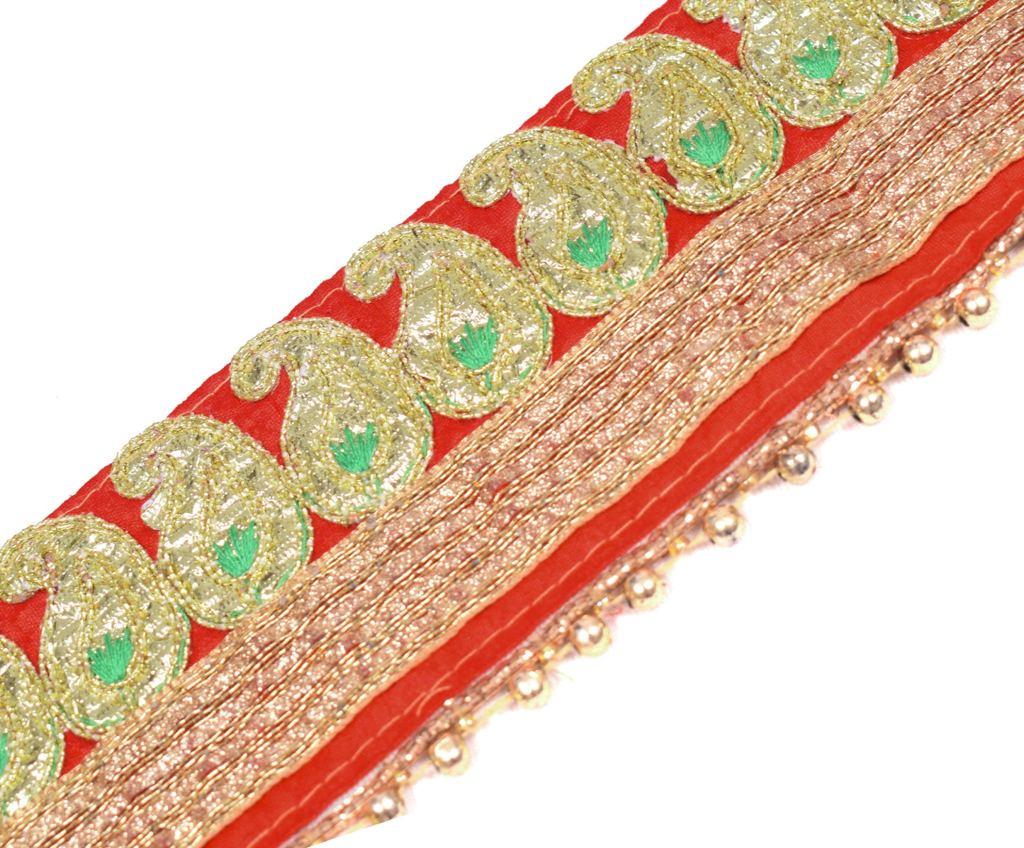 Sushila Vintage Red Saree Border Silk Indian Craft Sewing Trim Patch Work Lace