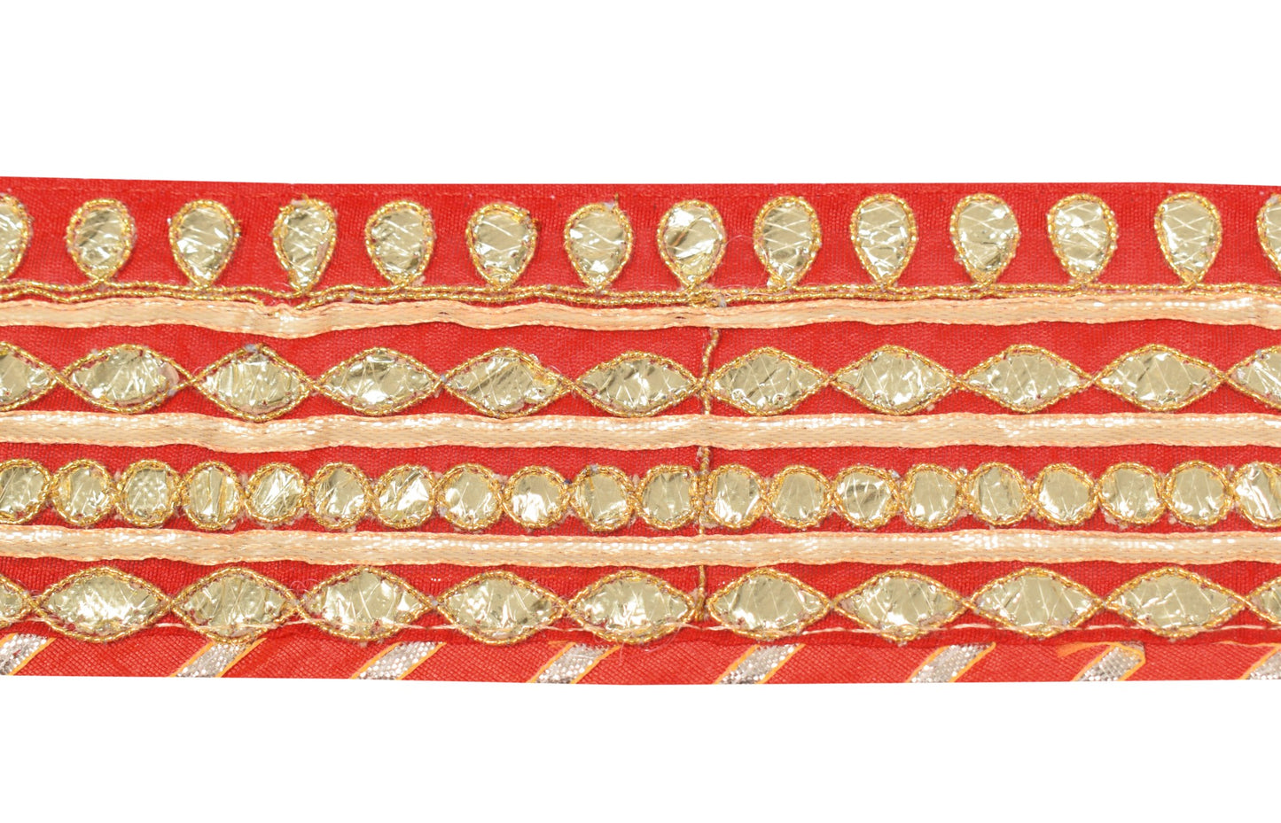 Sushila Vintage Red Saree Border Art Silk Craft Sewing Trim Gotta Patti Lace