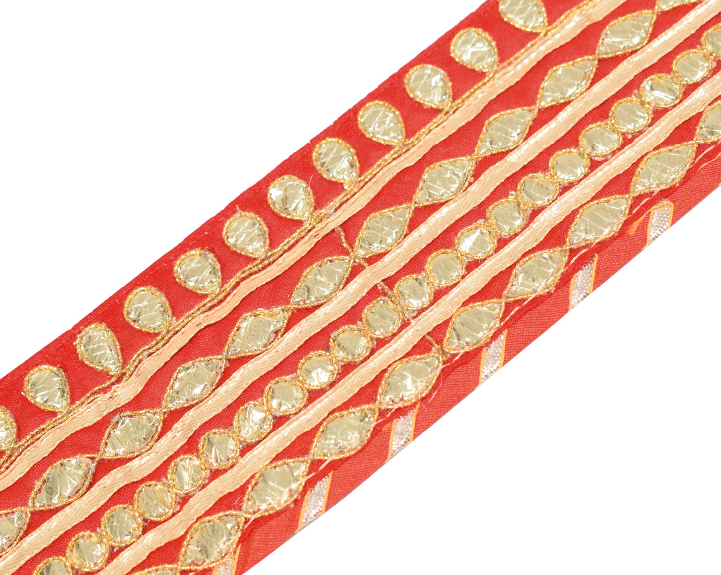 Sushila Vintage Red Saree Border Art Silk Craft Sewing Trim Gotta Patti Lace