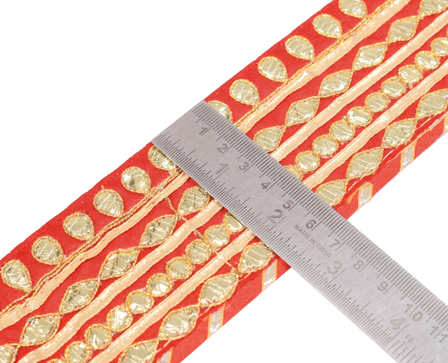 Sushila Vintage Red Saree Border Art Silk Craft Sewing Trim Gotta Patti Lace
