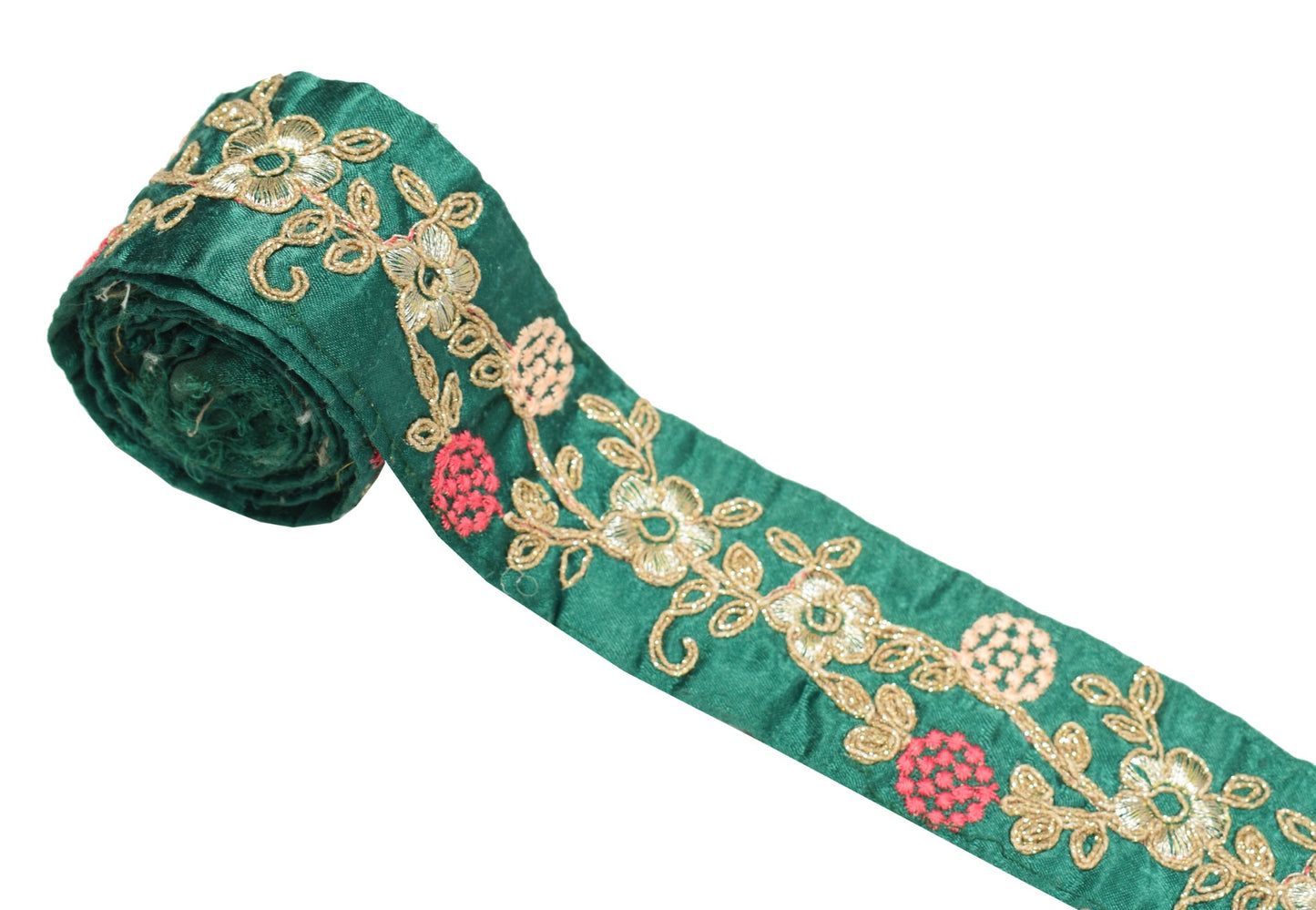 Sushila Vintage Bottle Green Saree Border Craft Sewing Trim Embroidered Ribbon