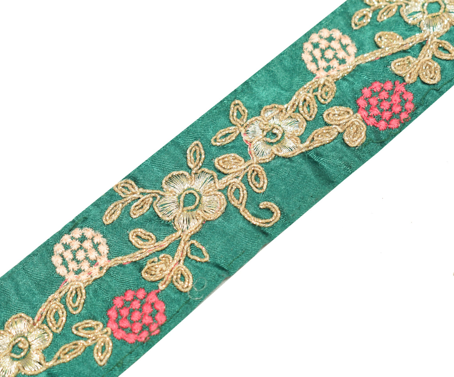 Sushila Vintage Bottle Green Saree Border Craft Sewing Trim Embroidered Ribbon