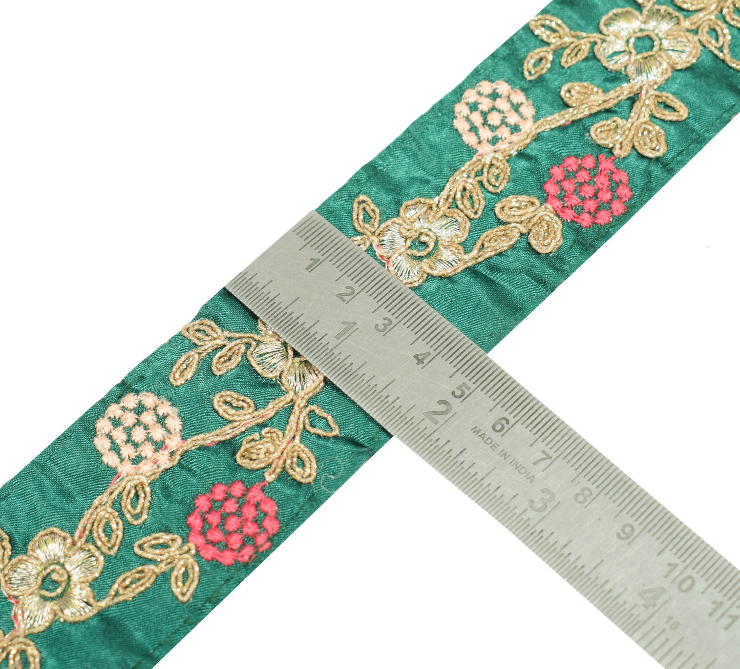 Sushila Vintage Bottle Green Saree Border Craft Sewing Trim Embroidered Ribbon