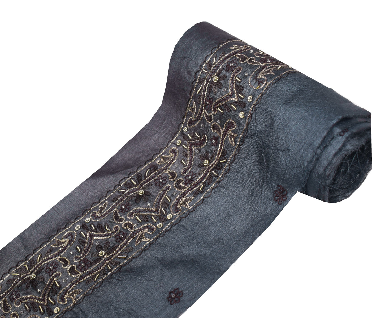 Sushila Vintage Gray Saree Border Pure Tussar Craft Sewing Trim Embroidery Lace