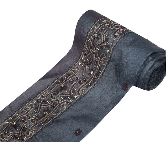 Sushila Vintage Gray Saree Border Pure Tussar Craft Sewing Trim Embroidery Lace