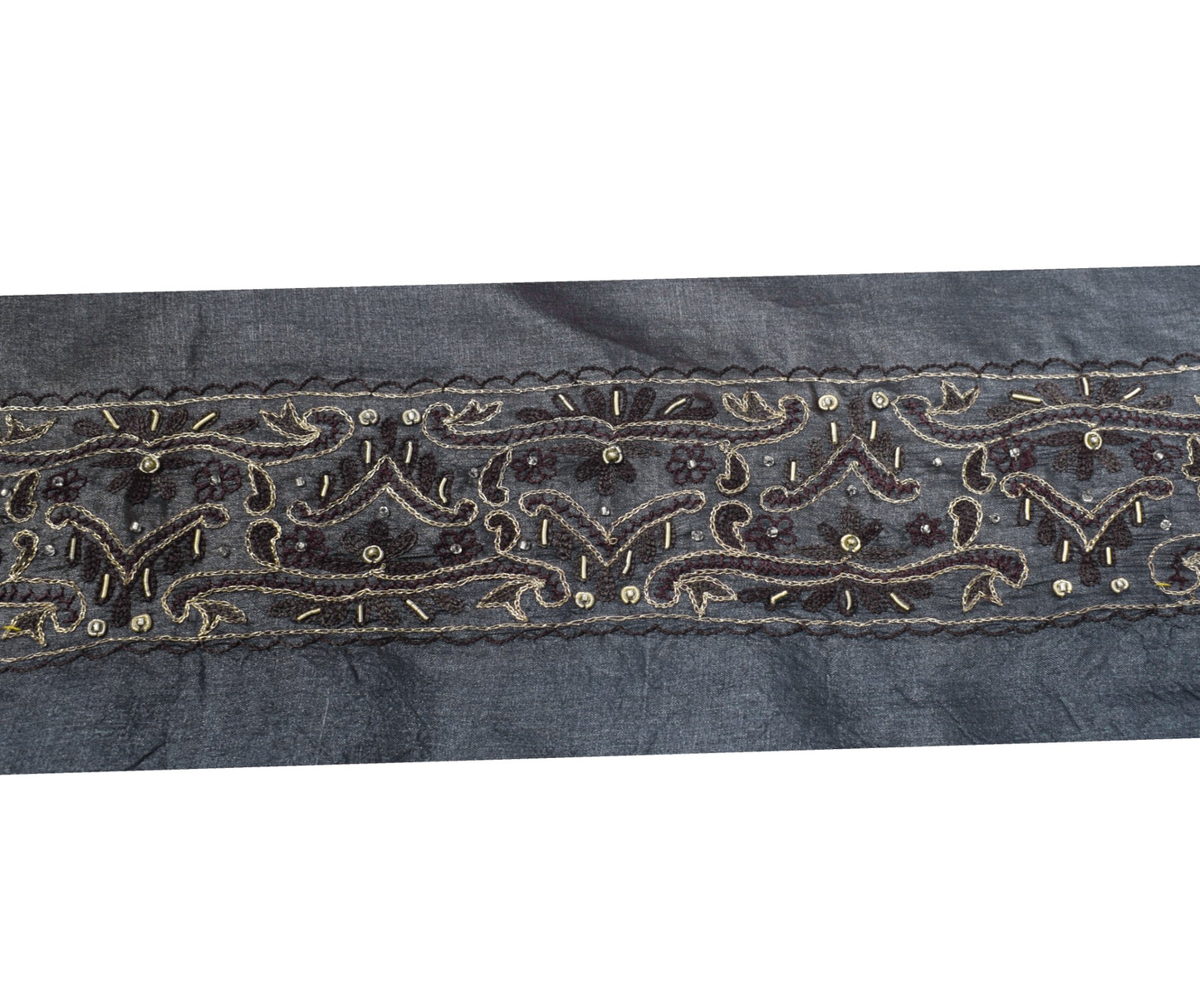 Sushila Vintage Gray Saree Border Pure Tussar Craft Sewing Trim Embroidery Lace