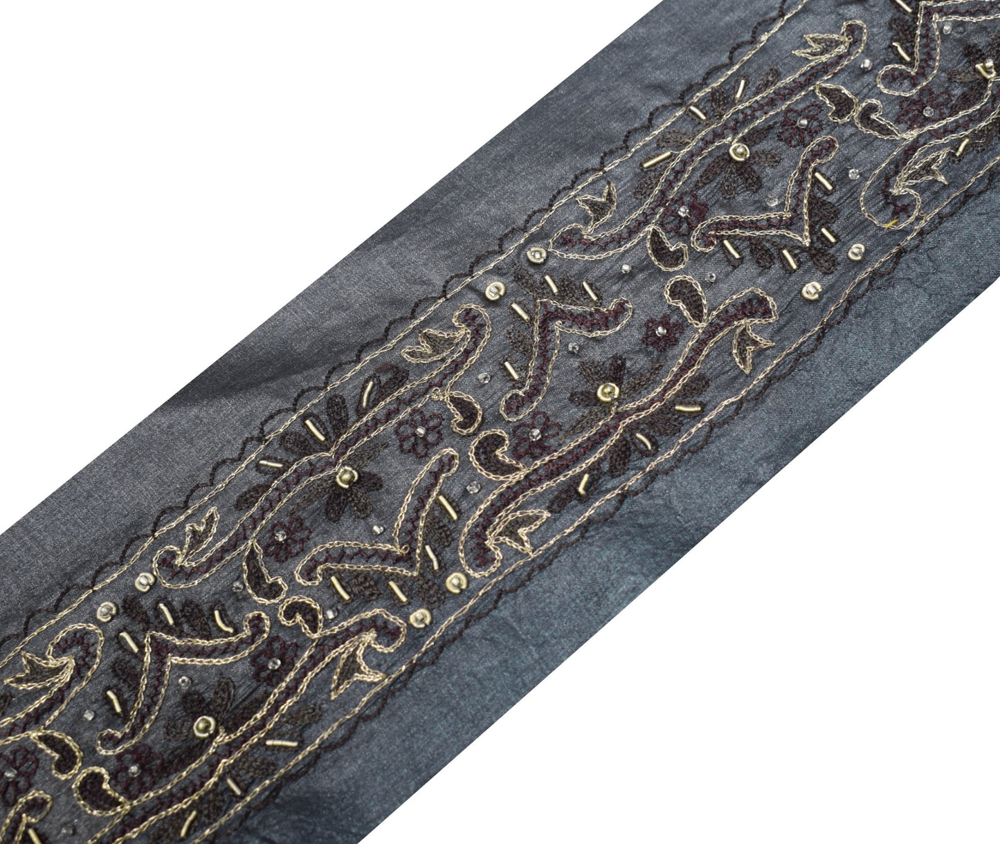 Sushila Vintage Gray Saree Border Pure Tussar Craft Sewing Trim Embroidery Lace
