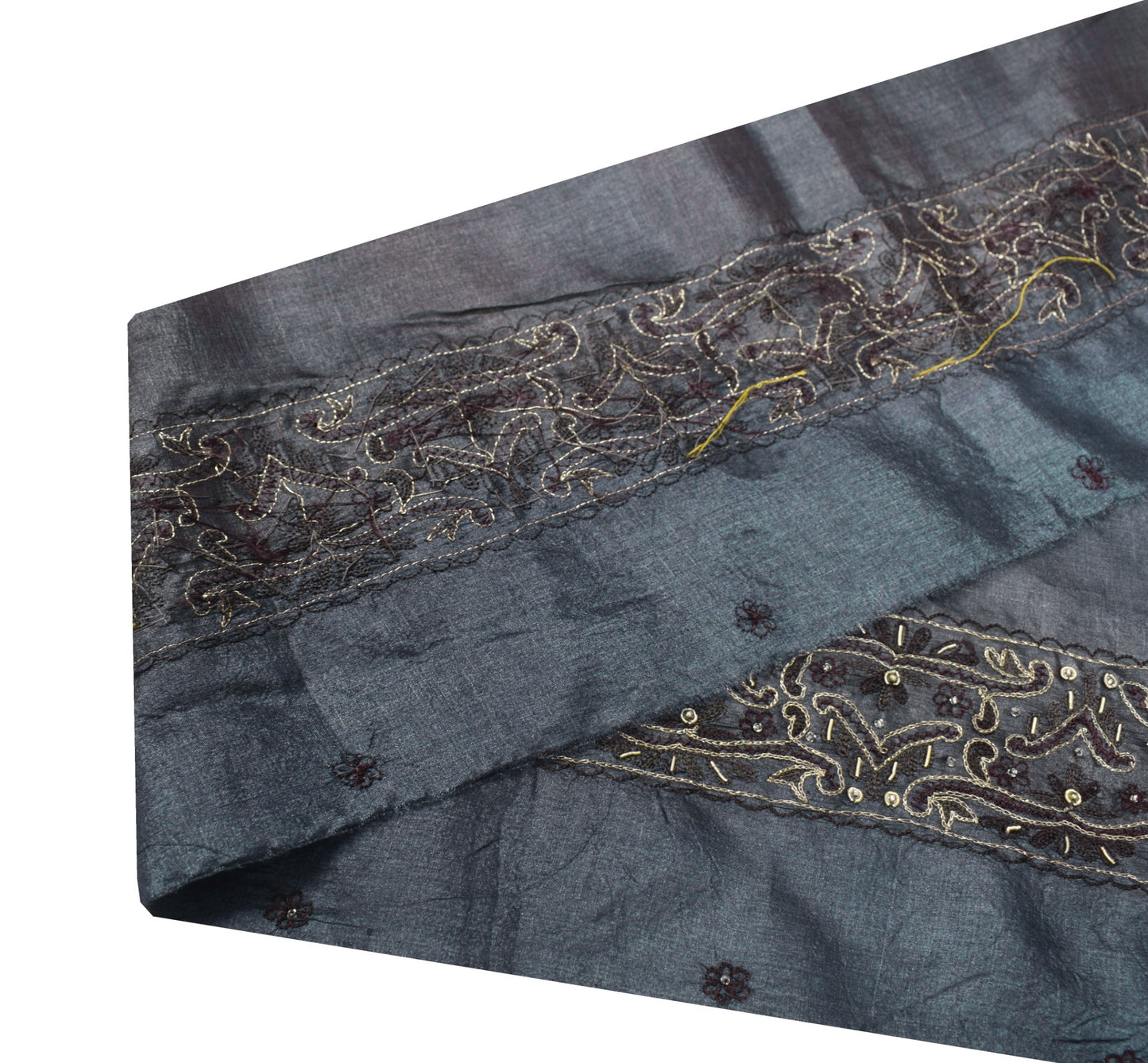 Sushila Vintage Gray Saree Border Pure Tussar Craft Sewing Trim Embroidery Lace