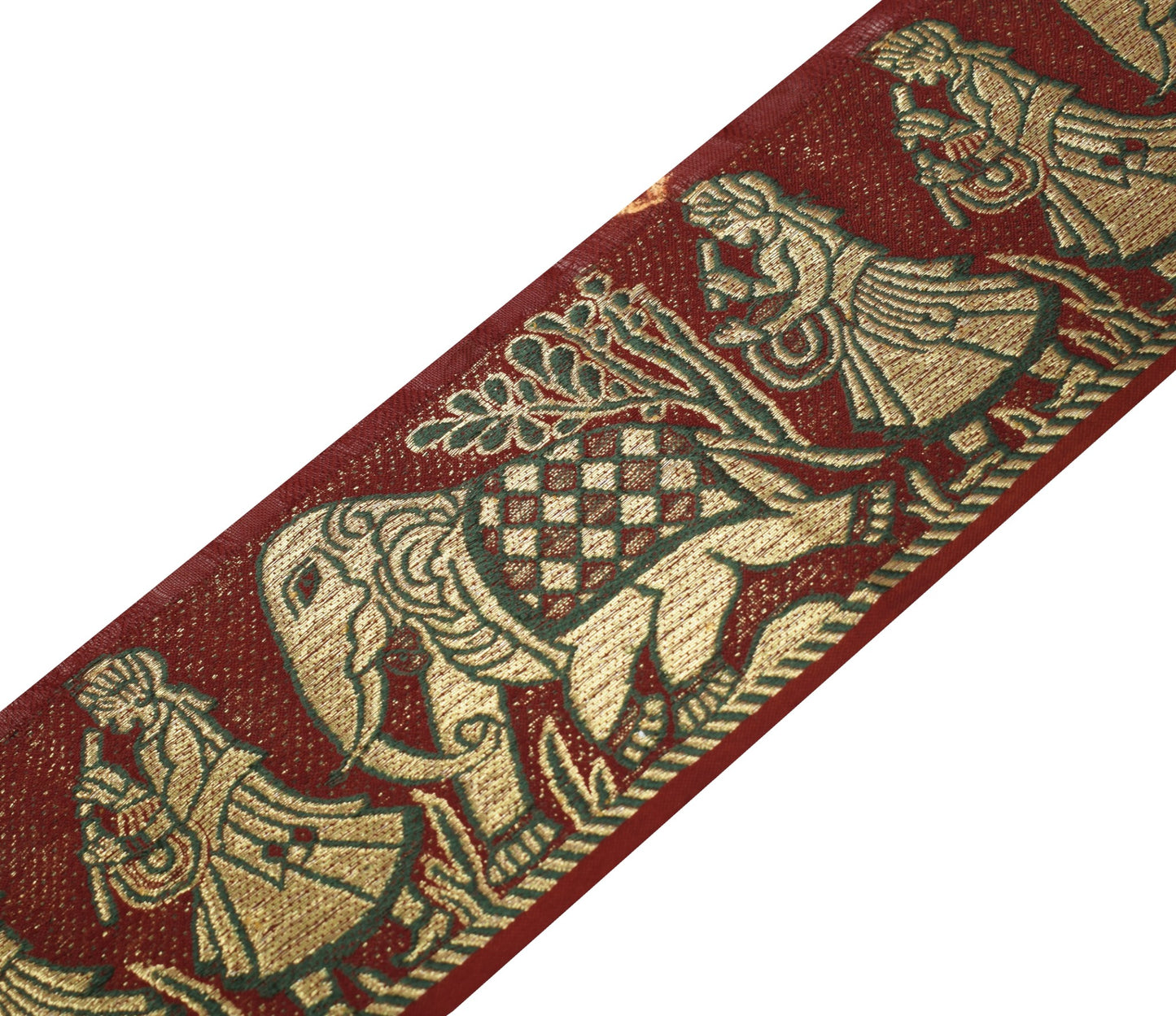 Sushila Vintage Maroon Saree Border Craft Sewing Trim Figure Woven Lace Ribbon
