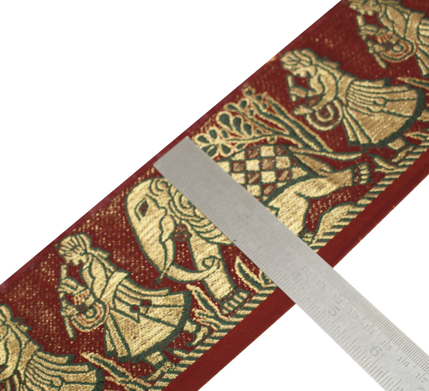 Sushila Vintage Maroon Saree Border Craft Sewing Trim Figure Woven Lace Ribbon