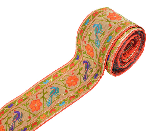 Sushila Vintage Golden Saree Border Craft Sewing Trim Art Silk Woven Lace Ribbon