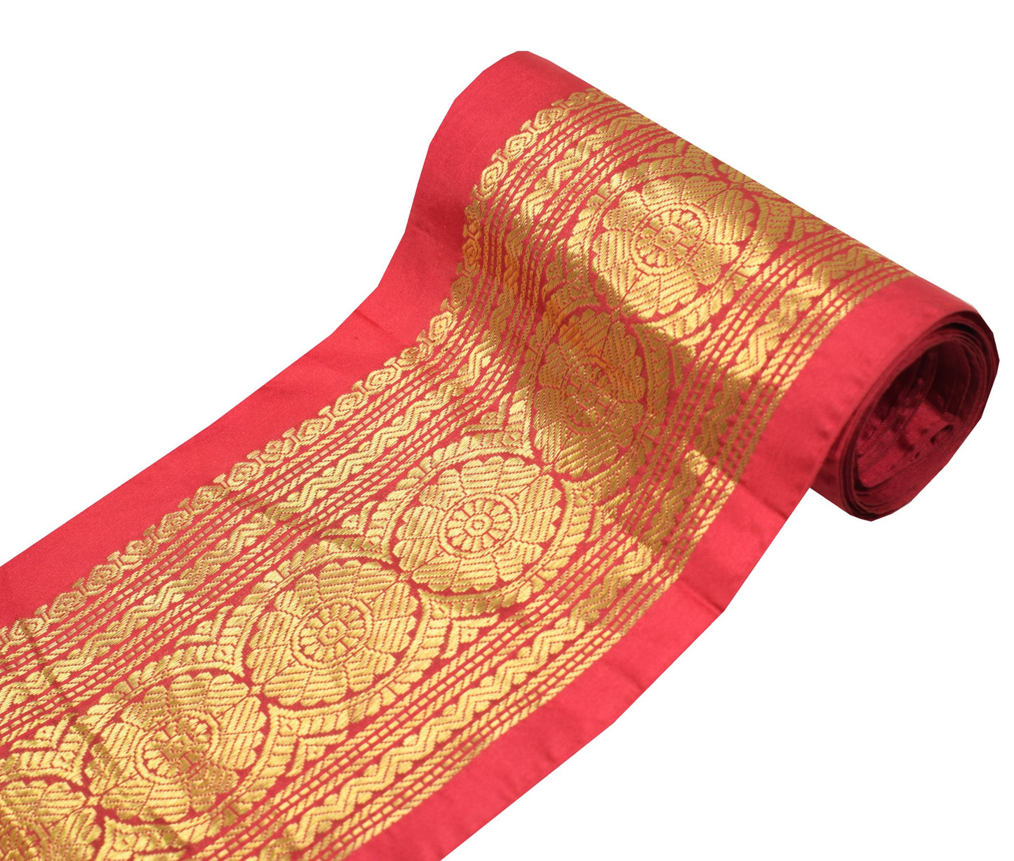 Sushila Vintage Red Saree Border Zari Woven Craft Sewing Trim Silk Lace Ribbon