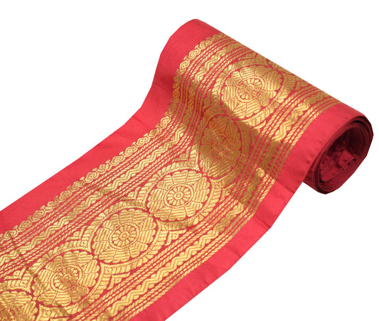Sushila Vintage Red Saree Border Zari Woven Craft Sewing Trim Silk Lace Ribbon