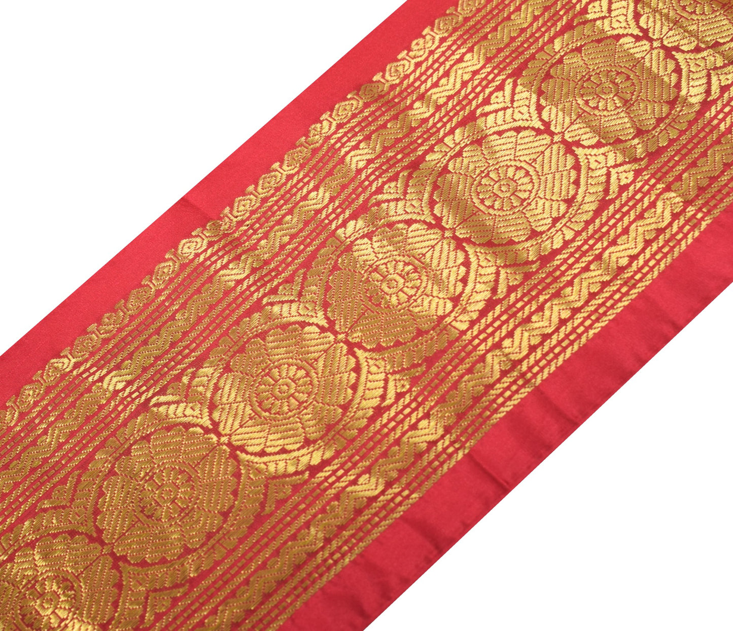 Sushila Vintage Red Saree Border Zari Woven Craft Sewing Trim Silk Lace Ribbon
