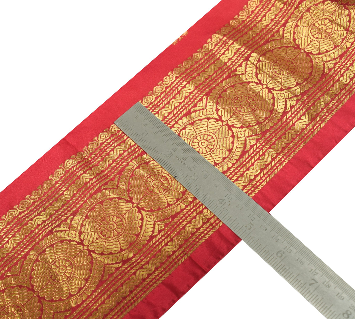 Sushila Vintage Red Saree Border Zari Woven Craft Sewing Trim Silk Lace Ribbon