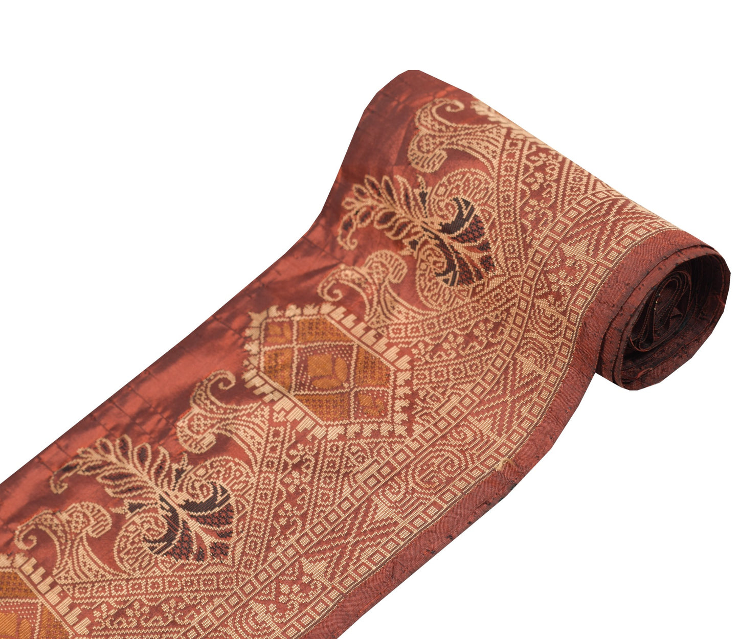 Sushila Vintage Brown Saree Border Pure Silk Craft Sewing Trim Woven Lace Ribbon