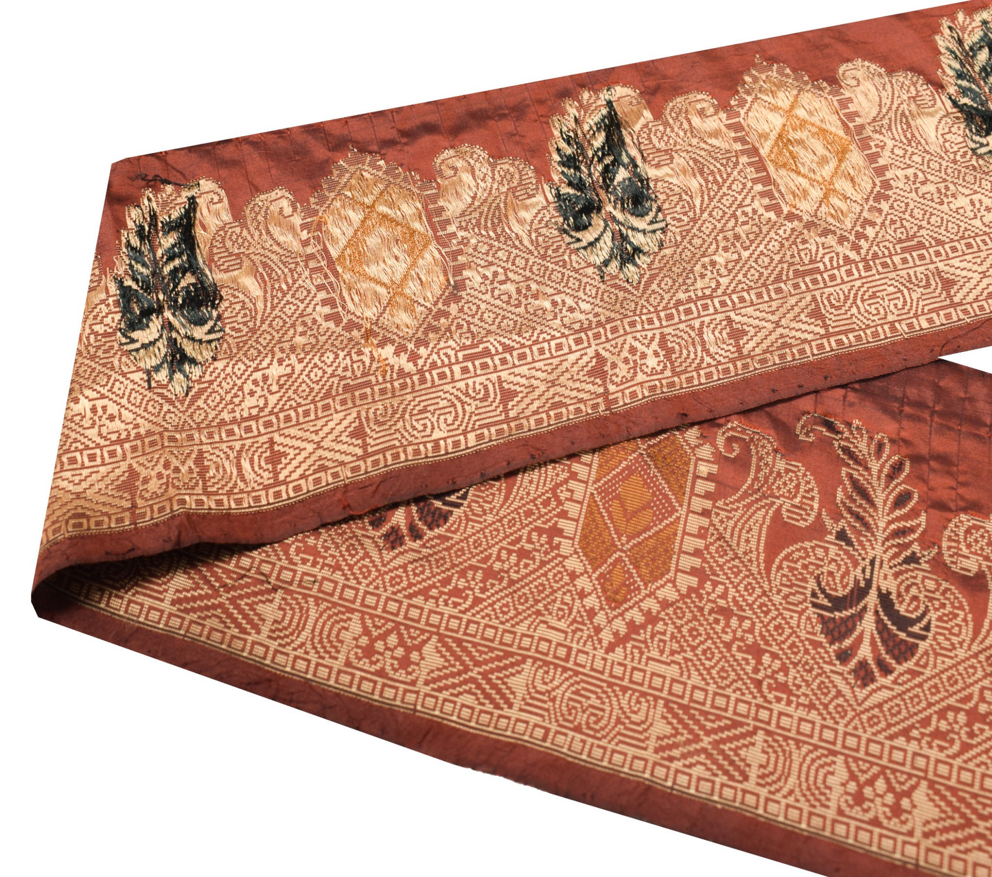 Sushila Vintage Brown Saree Border Pure Silk Craft Sewing Trim Woven Lace Ribbon