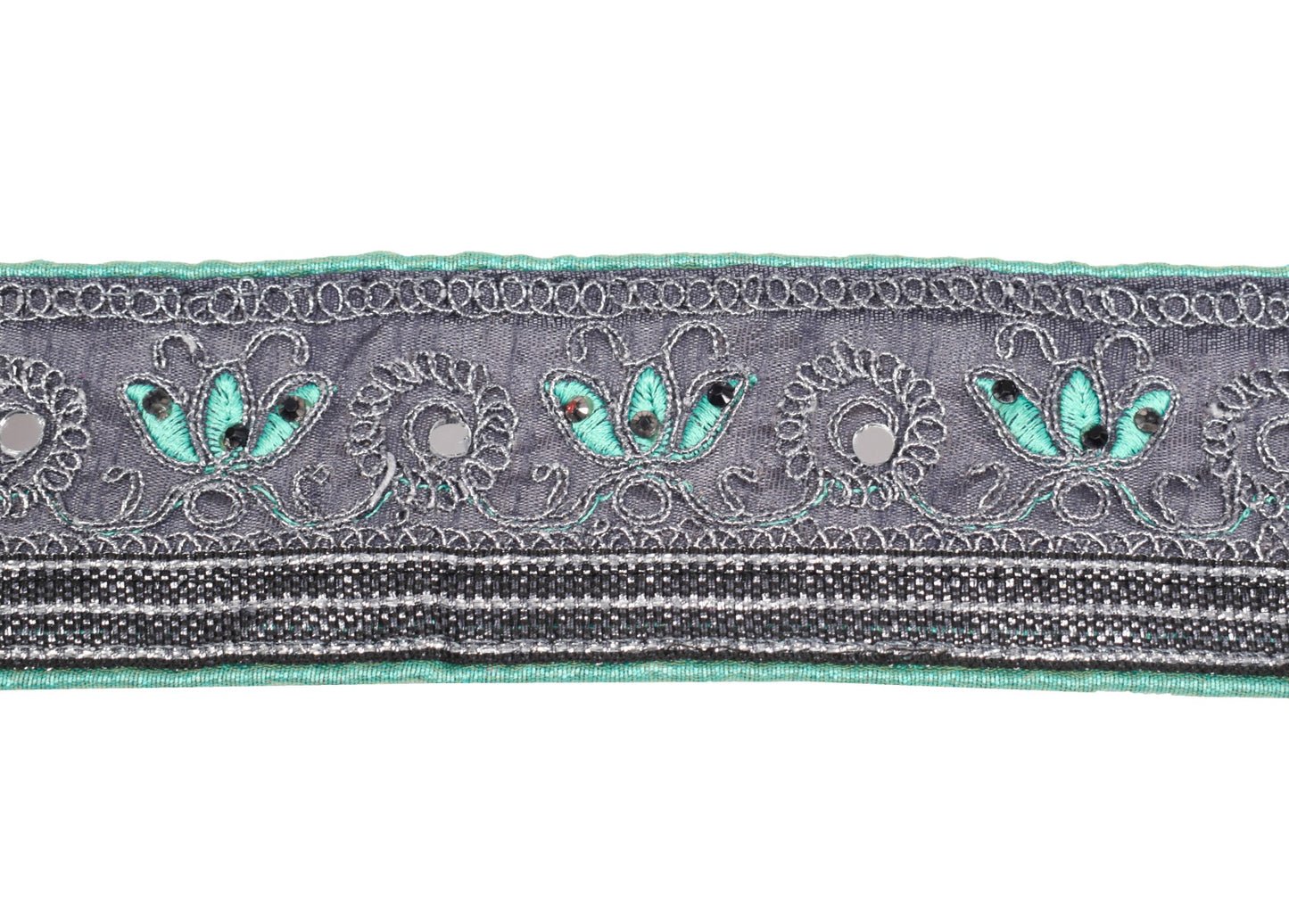 Sushila Vintage Gray Saree Border Indian Craft Sewing Trim Embroidered Ribbon